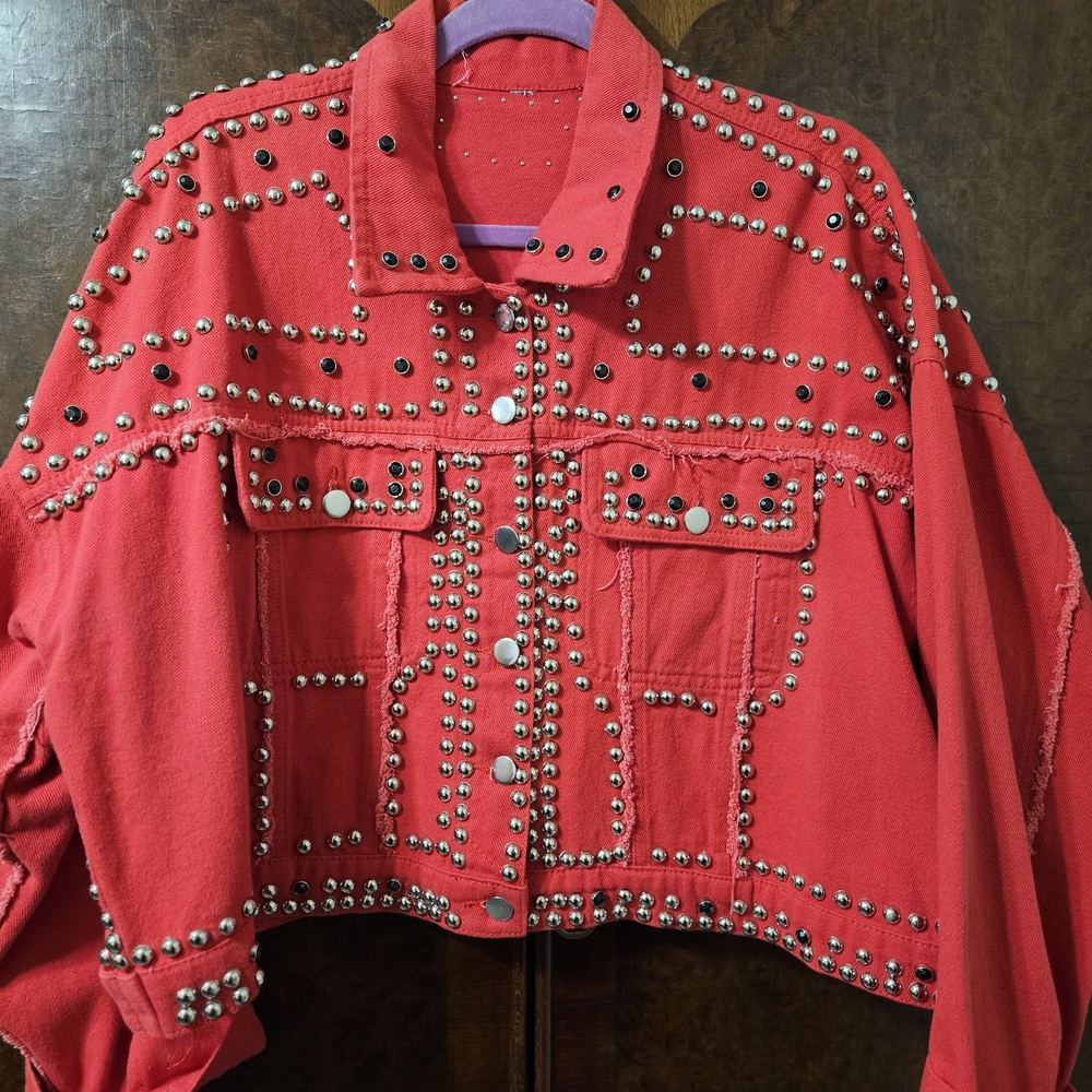 Studded Scarlet Denim Jacket